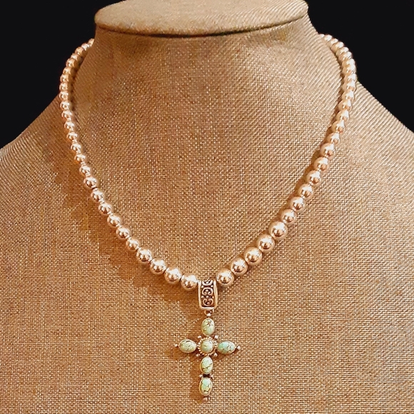 Navajo Native American Andy Cadman Sterling Silver Blue Turquoise Cross Pendant - Picture 4 of 4